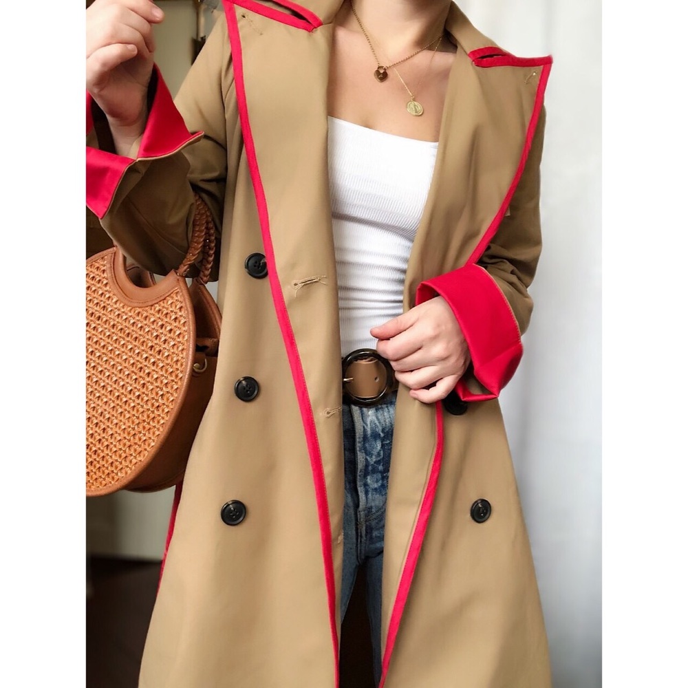 🆕Heartbeat Classic Reworked Trench Coat with Red - Picture 1 of 8